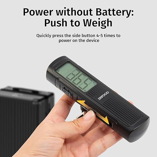 INFOOD Battery-Free Digital Luggage Scale, Suitcase Scale for Travel, Portable Luggage Weight Scale with Hook & LCD Display for Luggages, Packages & Bags, 110lb/50kg Handheld Scale, Black