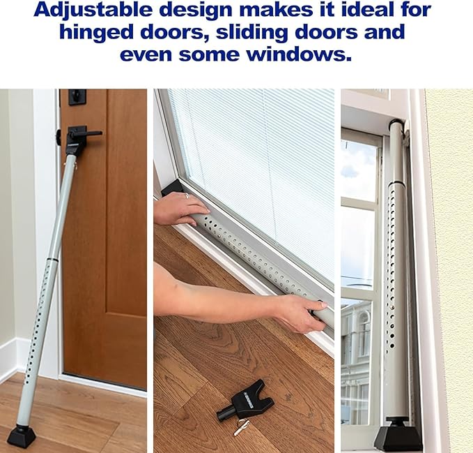 BRINKS Door Security Bar - Adjustable Brinks Door Security Bar for Travel, School, Dorm and Home - Door Jammer for Hinged Doors and Sliding Door Security – Silver