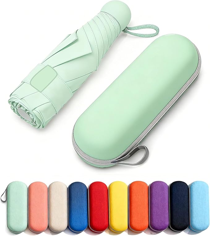 MRTLLOA Travel Essentials Mini Umbrella with Case for Purse - Small Compact & Lightweight, UV Sun Protection, Manual Open/Close for Pocket Umbrella(Women/Men/Kids)