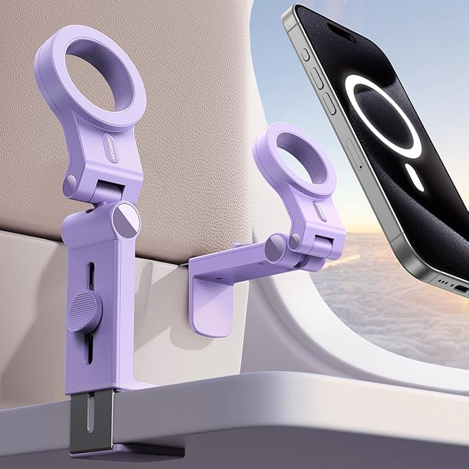 JOYROOM for Magsafe Airplane Phone Holder Travel Essentials, [Flexible Rotation] Hands-Free Plane Phone Hount, Airplane Travel Essentials for iPhone 15 Pro Max 14 13 12 Series Purple