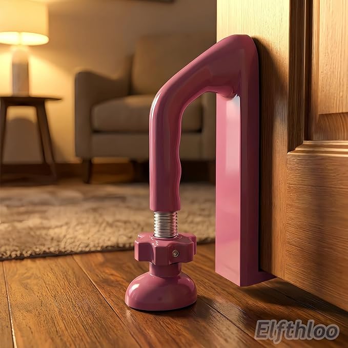 Portable Hotel Door Lock Stopper Travel Security Brace Safety, No Drill Stop Bar Fits Inward Swinging Doors Safety Self Defense Personal Protection for Apartment, Pink, 1 Pack