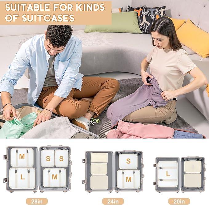 10 Set Packing Cubes for Travel, Travel Packing Cubes with Hanging Toiletry Bag and Shoe Bag, Suitcase Luggage Organizer Bags for Travel Essentials Women Men