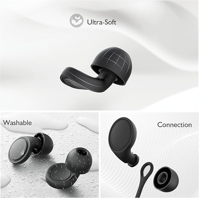 Jayine 2 Pairs Ear Plugs for Sleeping, Soft Full Silicone Ear Plugs for Noise Reduction 25dB, Reusable Hearing Protection Earplugs for Concert, Focus, Noise Sensitivity, 8 Ear Tips in S/M/L - Black