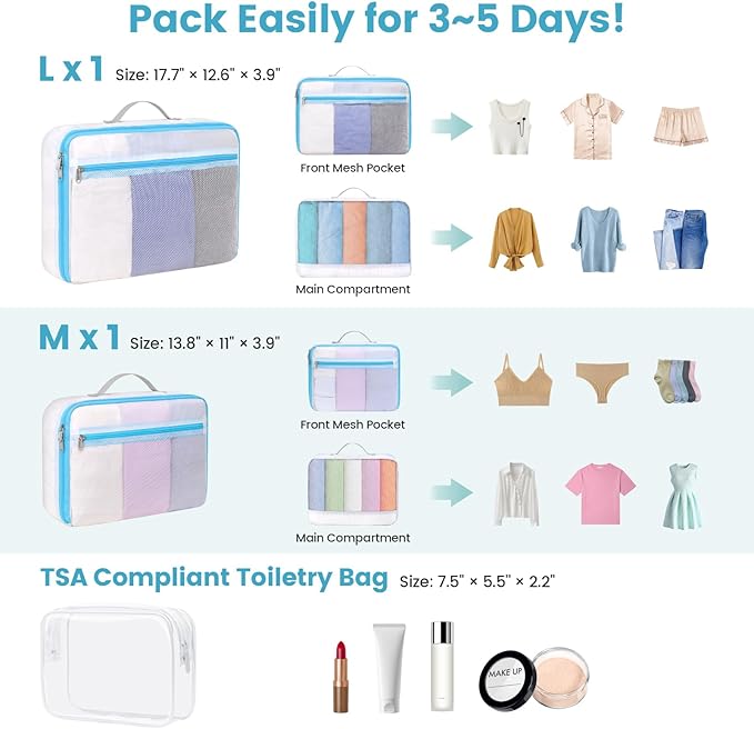 Cambond Mesh Packing Cubes for Travel Women - Lightweight Travel Bags Luggage Packing Organizer Travel Cubes for Suitcase with Handle