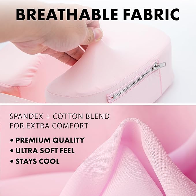 Travel Neck Pillow – Ultra Lightweight & Comfortable Memory Foam with Zipper Storage for Airplane, Car & Home Travel Accessory for Head & Neck with Cooling, Breathable & Washable Fabric – Pink