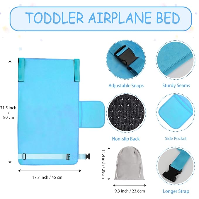 Airplane Bed for Toddler with Blanket, Airplane Seat Extender for Kids, Baby Airplane Travel Essentials, Blue