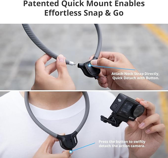 PGYTECH CapLock Quick Release Action Camera Neck Mount, Large Size Adjustable Strap, DJI Osmo Action 6/Pocket 4/3/Xtra Muse, GoPro 13-10, Insta360, Hands-Free POV Holder for Vlogging/Sports/Travel