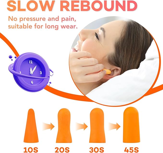 VOISEN 60 Pairs Foam Ear Plugs, Ear Plugs for Sleeping Noise Cancelling, 32dB NRR, 37dB SNR Earplugs for Sleeping, Snoring, Studying, Loud Events, Traveling & Concerts, A Storage Box, Orange