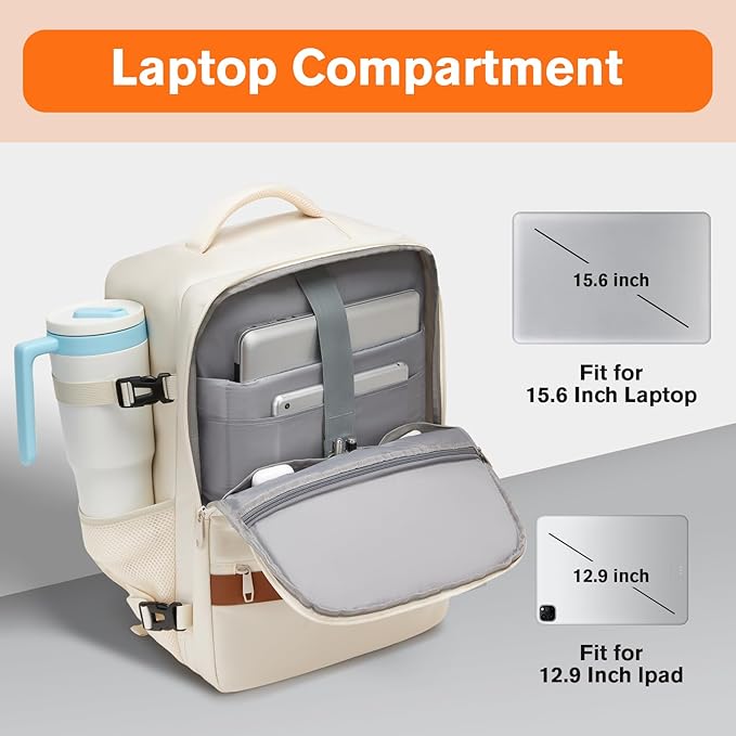 Smart Suitcase-style Laptop Backpack, 25L / 35L Practical Travel Bag for Work, Leisure & Flight, Luggage-Style Commuter Pack (Beige, 25L)