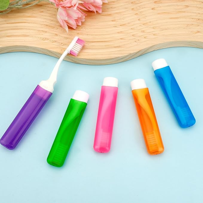 Travel Toothbrush 5 Pcs Travel Toothbrush Set Mini Portable Toothbrushes Soft Travels Size Toothbrushes Kit Small Foldable Tooth Brush with Case Cover for Home Camping Hiking Individually Wrapped