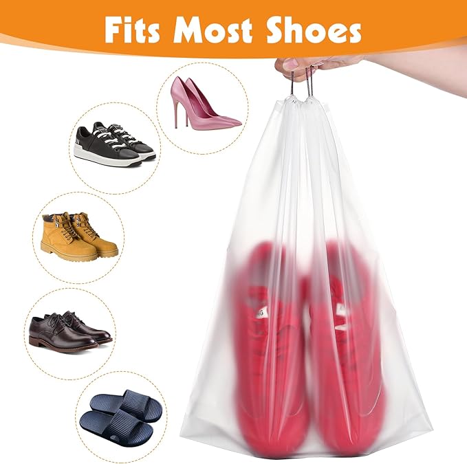 25 Pack Shoe Bags for Travel, 15.7" x 11.8" Large Clear Travel Shoe Bag Vacation Essentials Cruise Essentials Portable Drawstring Packing for Men & Women