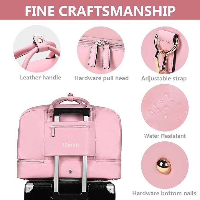Large 4-in-1 Leather Duffle Bag for Travel Weekender Overnight Hospital Gym Bag for Men & Women, Carry On Airline Approved Personal Item Duffel Garment Bag Luggage with Shoe Compartment & Toiletry Bag