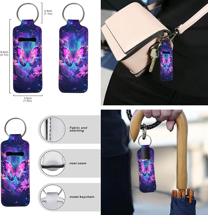 Suobstales 3Pcs Travel Bottles Keychain Holder Set,Travel Bottle Sleeves+Neoprene Chapstick Holders+Lanyard Keychain