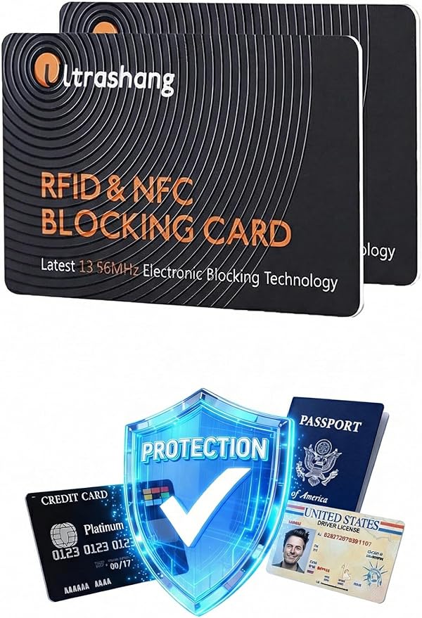 Core-protection RFID Blocking Card for Wallet: Ultra-Slim NFC Signal Blocker for Credit Card & Passport - Anti-Theft for Travel Safe Without Bulky Sleeves - No Battery Needed, Fits Men & Women,2-Pack
