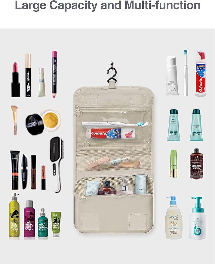 Luxtude Hanging Toiletry Bag for Women with Hanging Hook, Water-resistant Traveling Toiletries Bag, Portable Toiletry Travel Organizer Bag for Toiletries, Shower, Bathroom, Cosmetics Accessories etc.