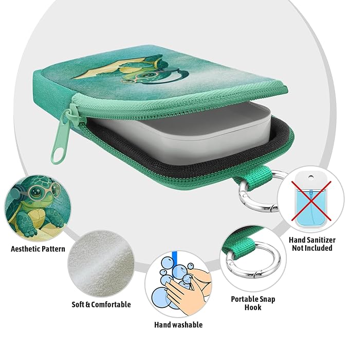 Cute Sea Turtle Book Hand Sanitizer Spray Case, Hand Sanitizer Holder Zippered Pouch, Fashion Accessory with Snap Hook for Glow Mist and Power Mist 1FL OZ