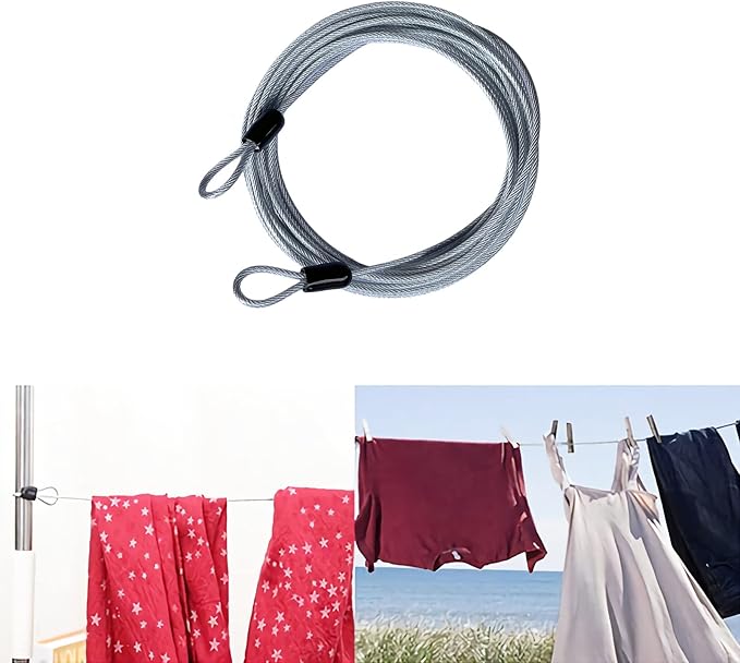 GOMRQING 30FT 3mm Outdoor Travel Long Security Cable Lock,Braided Steel Coated Safety Cable Luggage Lock,Safety Cable Wire Rope Double Loop Lightweight (1 Pack)