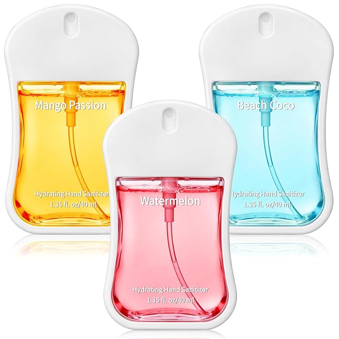 3 Pcs Power Mist Hydrating Hand Sanitizer Spray Bulk Travel Size Hand Sanitizer Pocket 1.35 Fl. oz Gourd Shape Spray White Bottle for Daily Use Women Men Nurse Employee Teacher Holiday Gifts