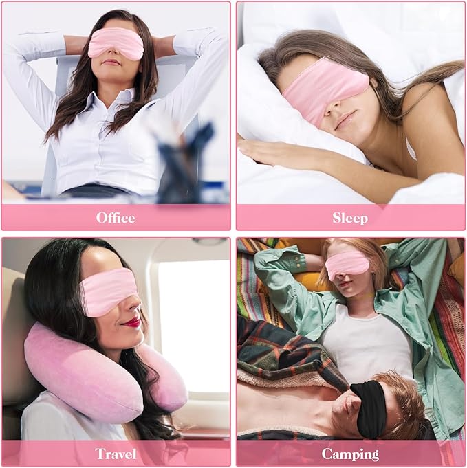 2 Pack Sleep Mask Silk Eye Mask Cover for Sleeping, Soft Satin Blindfold with Elastic Strap, Blocks Light and Reduces Puffy Eyes, Comfortable Night Sleeping Mask for Women Men (Black&Pink)