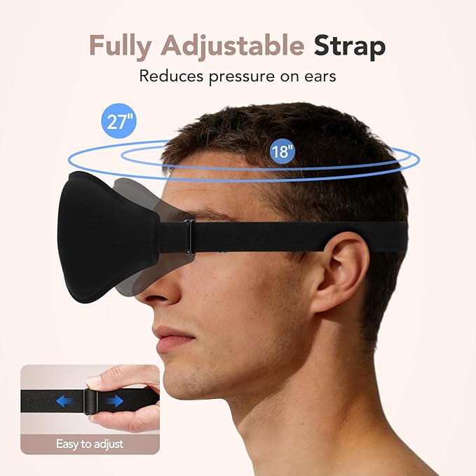Sleep Mask for Side Sleepers, 3D Deep Contoured Blackout Eye Mask for Sleeping, Zero Pressure Lash-Friendly, Adjustable Light Blocking Travel Mask for Men & Women, Black