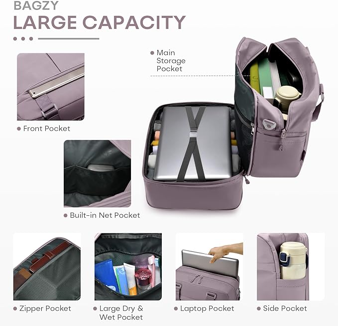 40x30x15cm Personal Item Travel Bag 16x12x6 Under-seat Carry on Bags for Airplanes 20L Expandable 30L Lightweight Duffle Bag Weekender Bags with Wet Pocket for Gym Overnight Hospital Purple