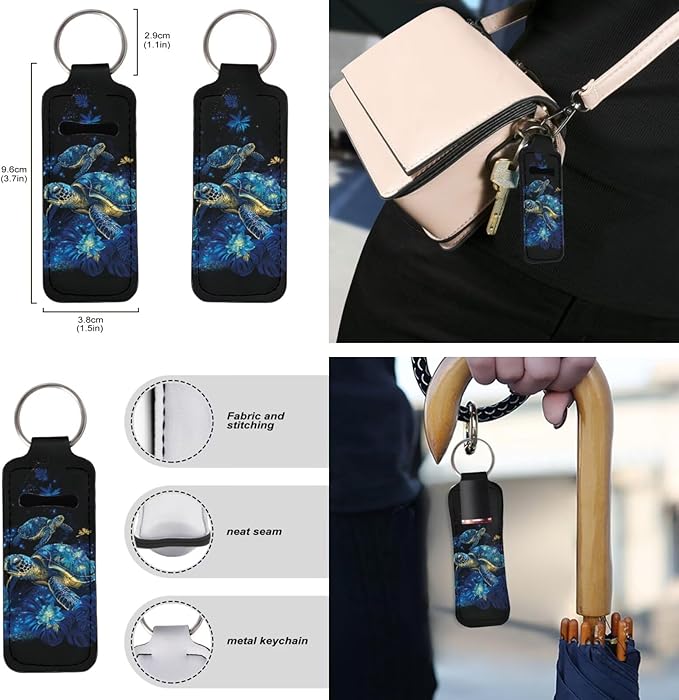 Suobstales 3Pcs Travel Bottles Keychain Holder Set,Travel Bottle Sleeves+Neoprene Chapstick Holders+Lanyard Keychain