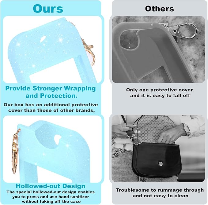 Palksky Hand Sanitizer Spray Glitter Case for Touchland,Silicone Case with Keychain for Power Mist and Glow Mist 1 fl oz(Glitter Sequin Blue),Travel Size