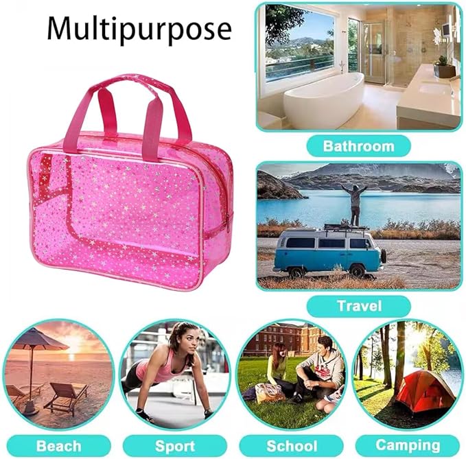 SxoSyo Clear Makeup Bags Large Toiletry Bag for Women Transparent Cosmetic Bag with Handle Travel Essential Bathroom Organizer (Green Star)