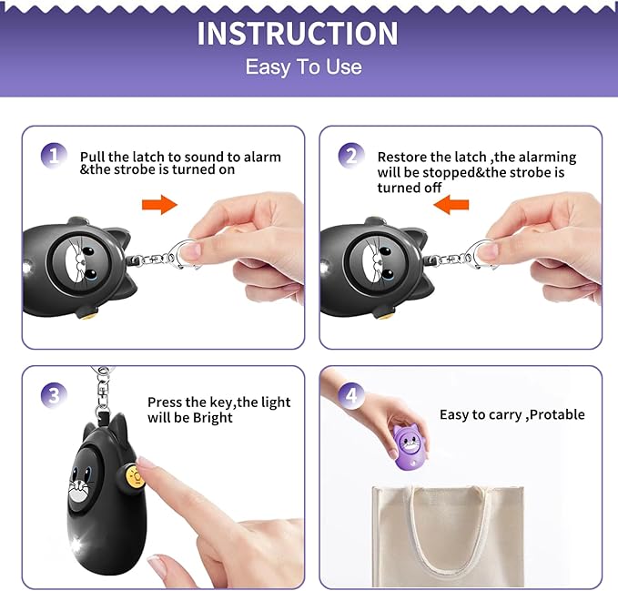 Personal Safety Alarm for Women by Women–Loud Siren, 130dB Loud Siren Keychain in a Variety of Colors, Cute Cat Design Security Device for Children, Elderly