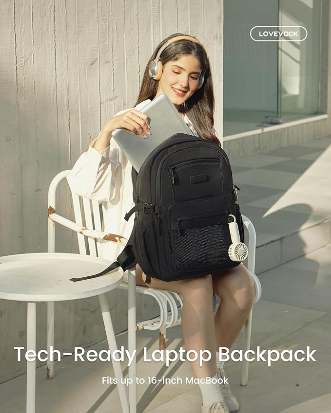 LOVEVOOK Laptop Backpack Women with 40oz Cup Holder Buckle Strap, 15.6 Inch Tech-Ready Work Backpack, TSA-compliant for Travel & College with Versatile Mesh Pocket, Blush Pink