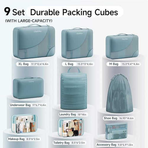 11 Set / 9 Set Packing Cubes for Travel,Gifts for Women Mom Kids,TSA Approved Bags for Makeup, Cosmetic, Toiletry, Organizers for Suitcase Carry On,Cruise Essentials Airplane Accessories,Blue Gray