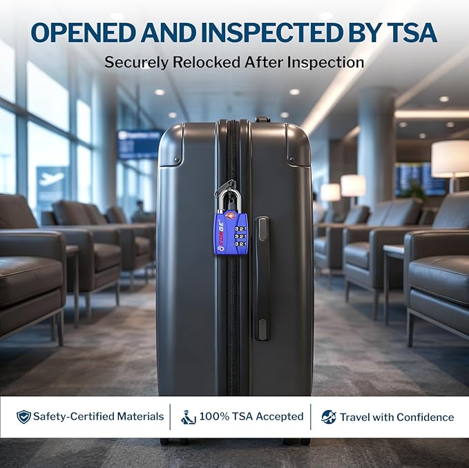 Forge Open Alert TSA Approved Luggage Locks - 3 Digit Combination, Easy Read Dials, Zinc Alloy Body - Ideal Travel Lock for Luggage, Suitcases, Bags & Toolboxes (Blue 4Pk)