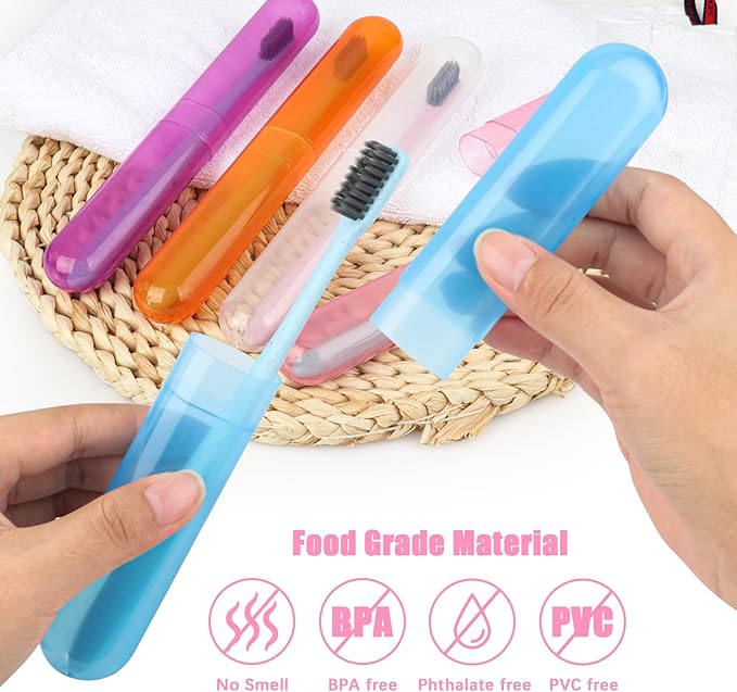 6 Pack Travel Toothbrush Case, Breathable Portable Toothbrush Holder, Plastic Toothbrush Cover Container for Couples Valentine Gifts, Traveling, Bathroom, School, Home, Business, Camping
