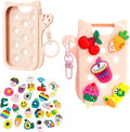 Hand Sanitizer Case with 30 Charms and 1 Keychain for Touchland, Compatible with Power Mist 1 FL Oz/30ML, Croc-Style Touchland Holder (Pink Case Food Charms)