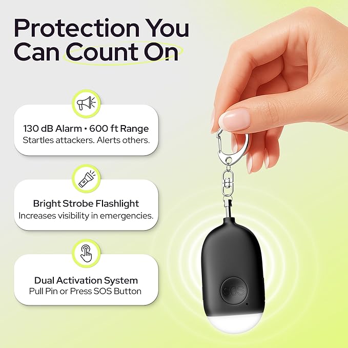 Weten Rechargeable Personal Alarm Keychain - 130dB Siren & LED Light - 2 Pack Personal Safety Alert for Women to Carry - Panic Button Alarm for Security - Rape Whistle for Self Defense (Black&Blue)
