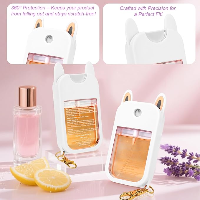 AIERSA Hand Sanitizer Spray Case Compatible with Touchland,Rabbit Ears Design Silicone Hand Sanitizer Case Holder with Keychain for Touch Land Mist Case 1FL. OZ (White)