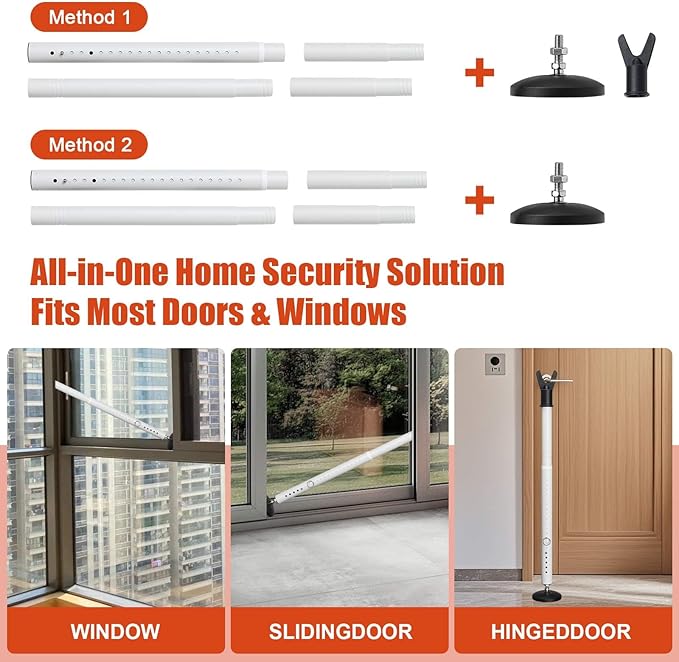 2 Pack Door Security Bar - Heavy Duty Burglar Door Stopper Stick,360° Pivoting Anti-Slip Base,21-52" Barricade Safety Lock Jammer for Front,Basement Doors, Sliding Window, Home Apartment Protection