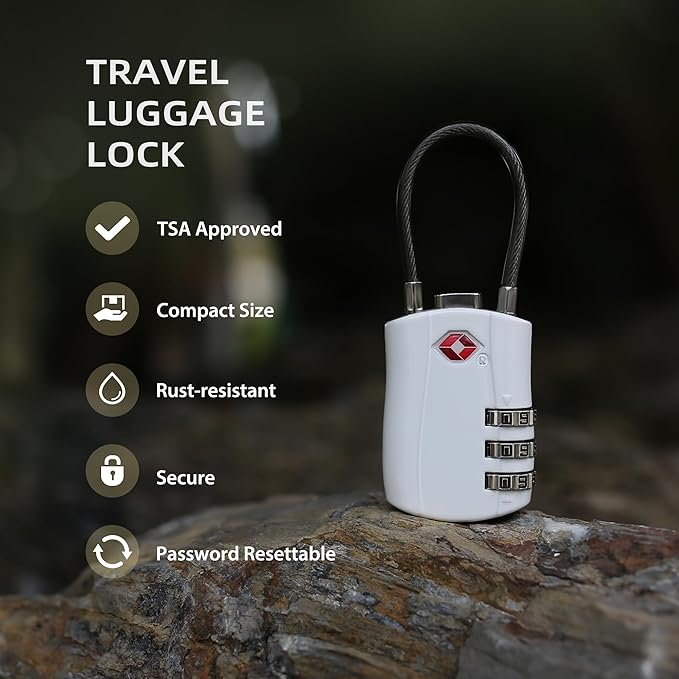 TSA Locks for Luggage, Small Combination Padlock with Cable, Travel Essentials Luggage Locks TSA Approved, Combo Padlock with Code, for Suitcase, Bag, Backpack Zipper, Gym Locker (2-Pack)