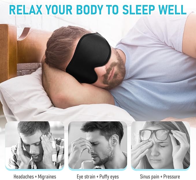 FlyCoco Blackout Eye Mask for Sleeping, 3D Contoured Cup No Pressure Sleep Mask with Adjustable Strap, Ultra-Thin Sides Breathable Lightweight Soft Eye Cover for Men Women Home Travel Airplane Party