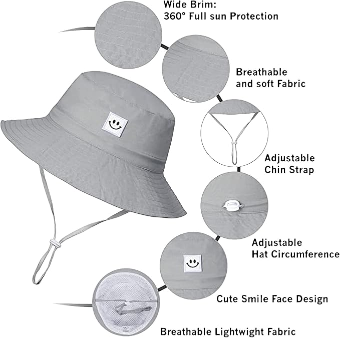 55cube UPF 50+ Baby & Toddler Sun Hat, Wide Brim Infant Bucket Hat for Beach & Outdoors, Adjustable Fit for Ages 0-4 Years
