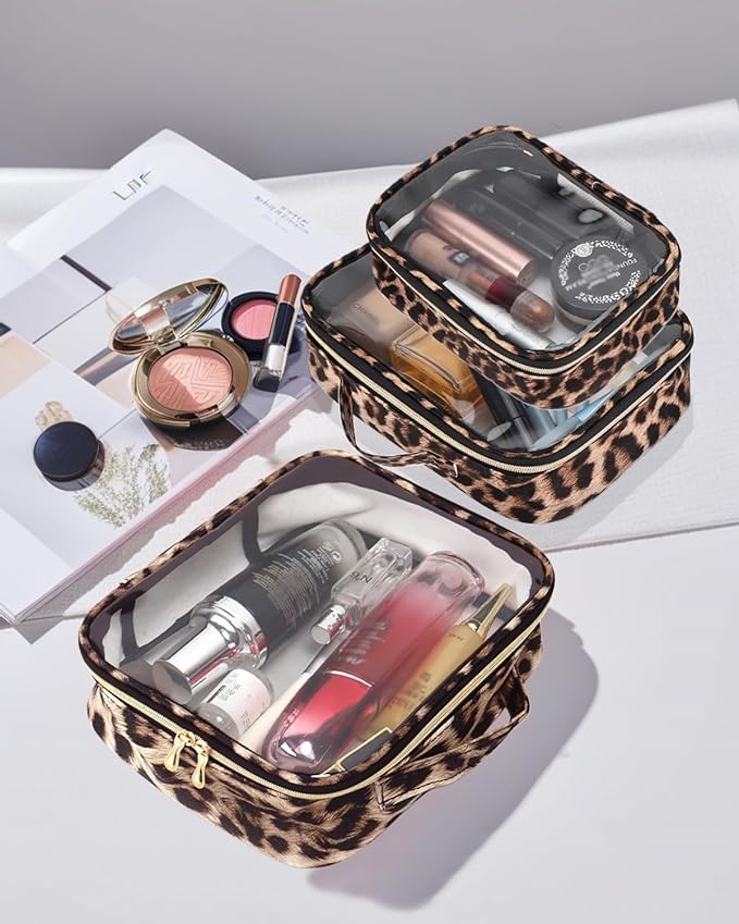 3 Pack Clear Toiletry Bag for Women, TSA Approved Organizer for Travel Size Toiletries Carry on Travel Accessories Bag Airport Airline Compliant Bag Makeup Bag Zipper Pouch Set