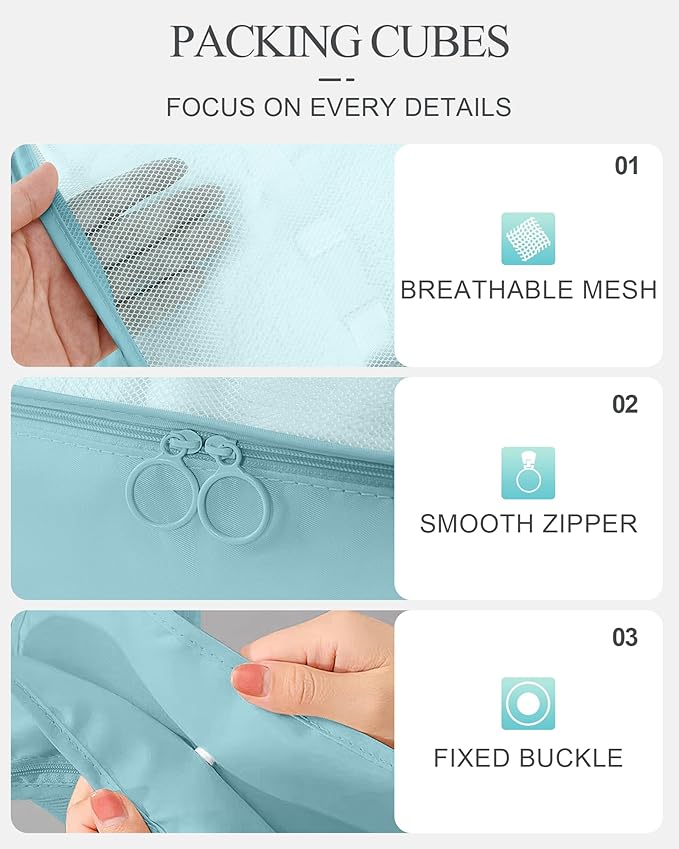 Anjing 10 Set Packing Cubes Luggage Organizers for Travel Accessories Essentials Organizer Bags Carry on Suitcases, Lake Blue