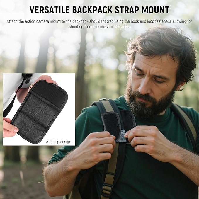 NEEWER Backpack Shoulder Chest Strap Mount Compatible with GoPro DJI Insta360 Action Cameras, 360° Camera Backpack Clip Holder Quick Release & One Toggle Switch for Photography Video Recording, GP63