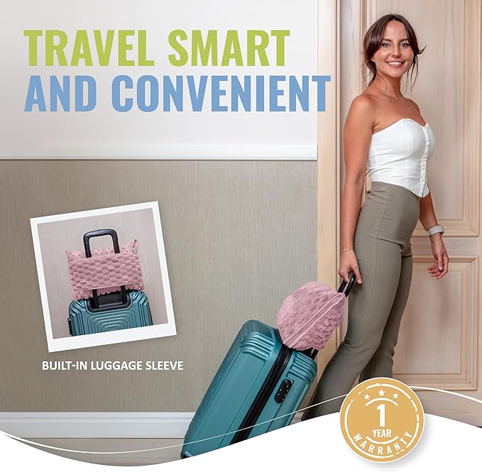 BOACAY Packable Travel Blanket for Airplane, Car - Compact Office Blanket - Portable Pillow for Adults, Kids with Case, Luggage Sleeve, Backpack Clip