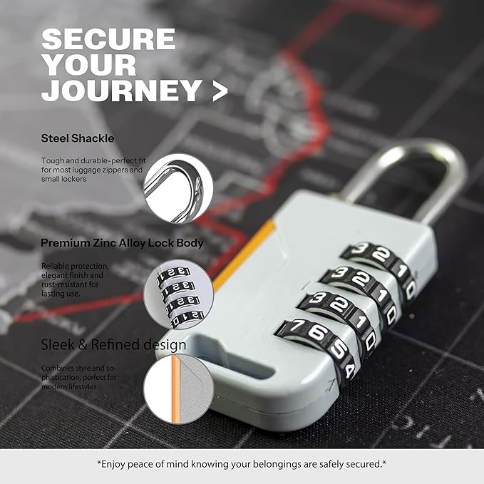 Combination Lock for Locker, Combo Gym Locker Lock with Code, Travel Luggage Padlocks, 4 Digit Combination Padlock for Cabinet, Storage Units, Suitcase, Fence, Gate, Outdoor Use (Gray)