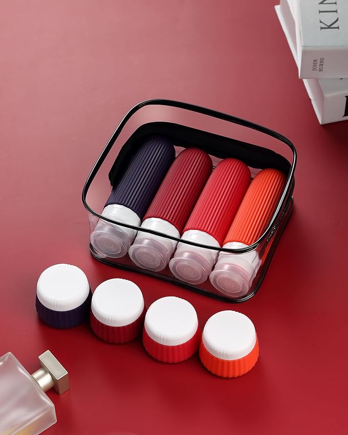 Mrsdry Travel Bottles for Toiletries 8 Pack, TSA Approved 3 oz Travel Containers, Clear Bag, Leak Proof Silicone Squeezable Jars