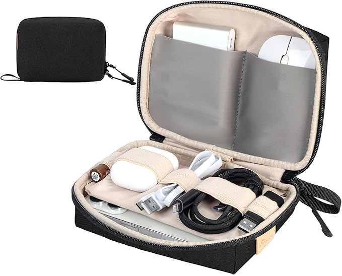 SIMTOP Small Electronics Organizer Travel Case, Portable Tech Case Pouch for Cable, Charger, Phone & Earbuds – Water-Resistant Cord Storage for Commute, Office & Business Trip – Compact Design