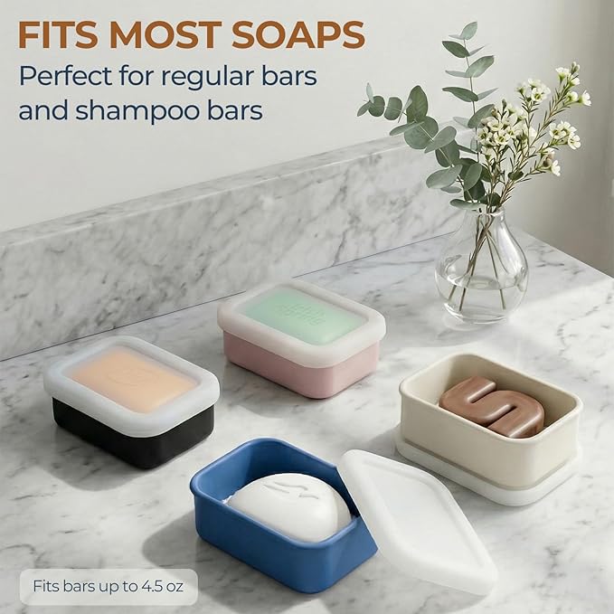 AIMAIAIMAI Enhanced Leak Proof Travel Soap Case, Compact Silicone Travel Soap Dish with Drainage Pad, Great for Gym, Camping, Bussines Trip (Black)