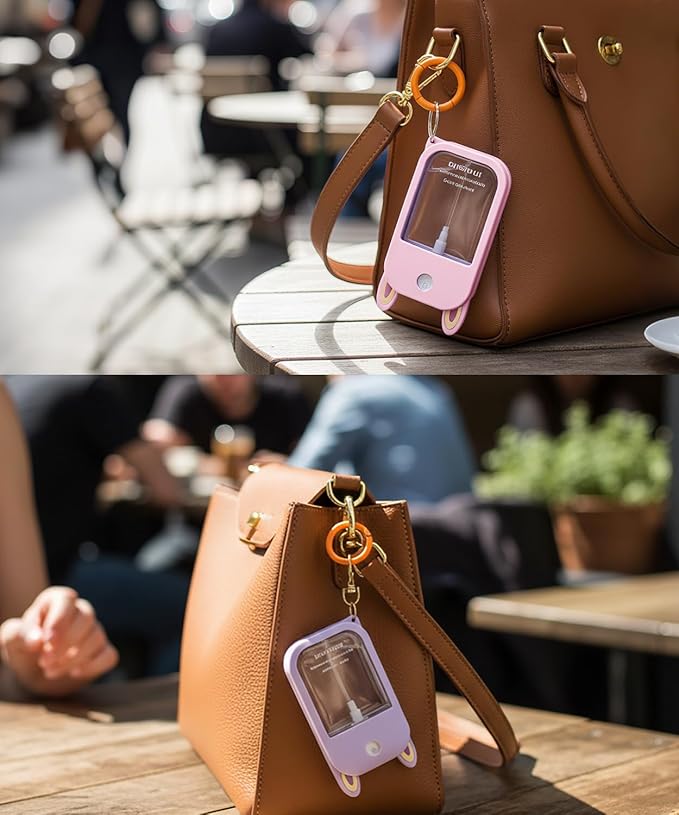 2 Sets Hand Sanitizer Spray Silicone Case Compatible with Touchland 1 FL. OZ./30 mL, Cute Ears Design Hand Sanitizer Mist Accessory with Keychain (Pink, Purple)