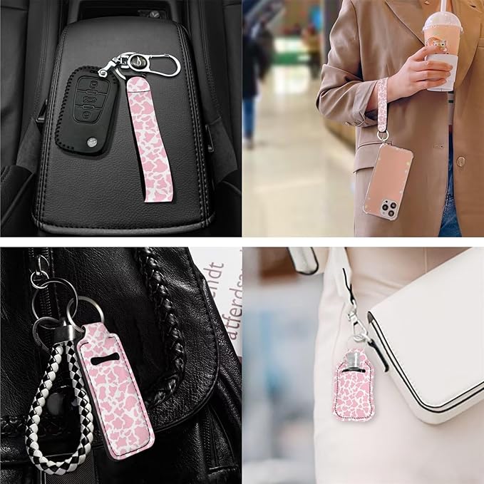 Suobstales 3Pcs Travel Bottles Keychain Holder Set,Travel Bottle Sleeves+Neoprene Chapstick Holders+Lanyard Keychain